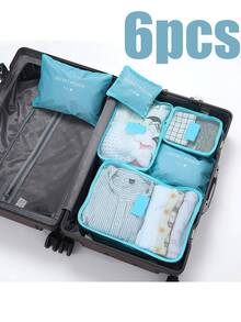 1/6 件套旅行整理袋套装、洗衣袋、衣服拉链储物袋、鞋袋六件套、旅行衣物整理袋、宿舍必备学校学生老师旅行收纳袋套装带内衣袋防水防尘拉链行李返校尼龙、男女学生旅行必备品 - 西瓜粉 - 查看 15