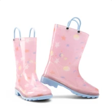 Kids' Waterproof Rain Boots Lightweight Pull-On Toddler Boots With Handles For Girls & Boys Cute Playtime Outdoor Shoes Pink - 粉色 - 查看 4