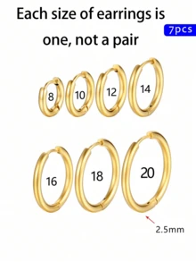 1入組不鏽鋼18k鍍金耳環,2.5毫米厚度,尺寸: 8-20mm,男女皆宜用於耳部穿孔 - 金黃色 - 查看 14