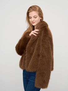 1pc Women's Solid Color Faux Fur Soft Jacket, Suitable For Autumn/Winter, Music Concerts, Halloween, Office, Outings, Birthday, Sexy Nightclub, Casual