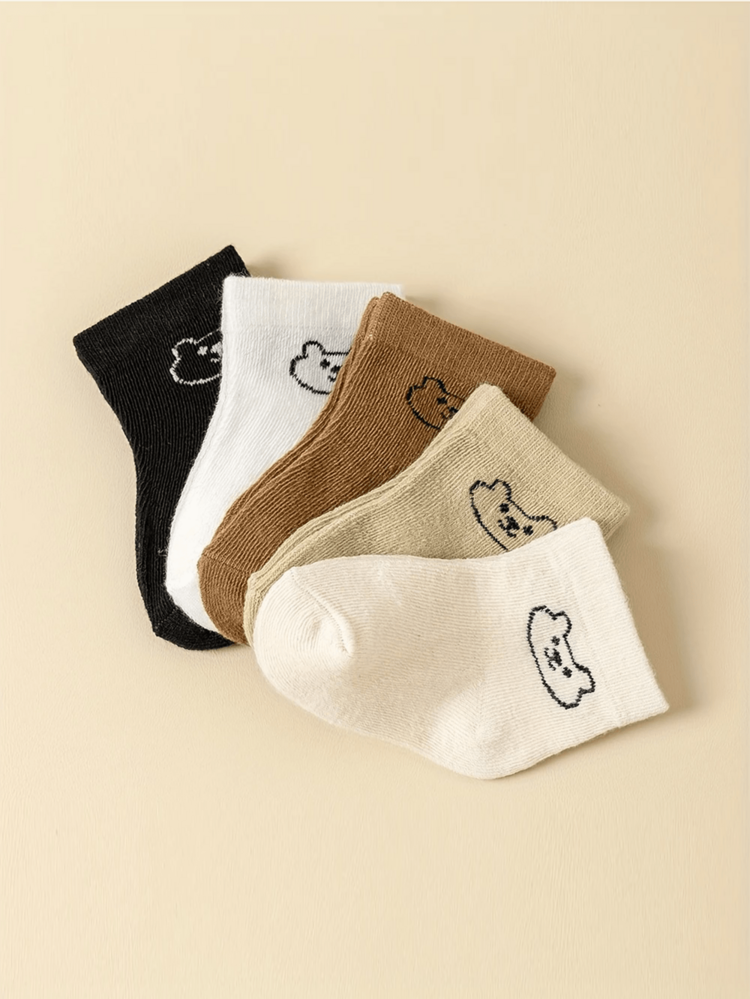 5双儿童/幼儿袜子，舒适百搭，可爱小熊图案，适合所有季节 - 彩色 - 查看 5