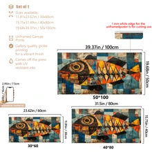 1 件现代抽象彩色鱼帆布艺术印刷品、现代墙壁艺术海报、房间装饰、客厅和卧室家居装饰、鲜艳色彩的几何鱼设计、客厅装饰 | 抽象鱼艺术 | 鲜艳的色彩艺术、鱼装饰、带框或无框