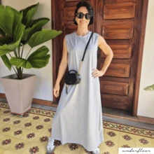 Women's Midi Cotton Dress With Ribbed Collar And One-Sided Slit – Casual Chic Style Comfortable Spring/Summer Simple Side Slit Evening Home Street Night Airport Clothes - 灰色 - 查看 6