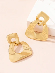 1对女士时尚耳环，简约百搭不对称几何耳环，适合日常佩戴 - 金黃色 - 查看 3