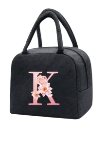 1 件隔热午餐袋 - 黑色帆布轻便便携式冷藏袋，带粉色花卉字母图案保温午餐盒手提袋，适用于学校办公室野餐露营和旅行；多功能食品储存袋可重复使用手提包，适合男孩女孩学生教师和专业人士，女士后印花午餐袋，学校午餐盒 - 黑色 - 查看 19