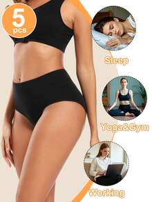 Molasus Women's Cotton Underwear High Waisted Full Coverage Ladies Panties (Regular & Plus Size) - màu đen - Xem 6