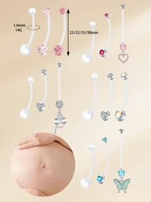 3 buc inel flexibil acrilic transparent pentru buric de sarcină, 14G personalizat, pandantiv, bijuterii pentru piercing de maternitate pentru burtă, inele pentru buric de maternitate 25/32/35/38 MM