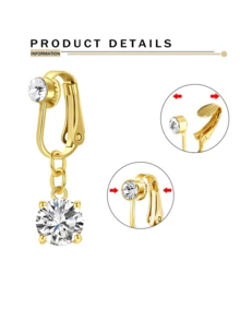 1件套時尚立方氧化鋯裝飾假肚臍戒指吊坠適合女士,夾在風格,金色顏色 - 吊墜鋯石 - 查看 2