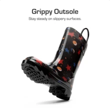 Kids' Waterproof Rain Boots Lightweight Pull-On Toddler Boots With Handles For Girls & Boys Cute Playtime Outdoor Shoes Black - 黑色 - 查看 4