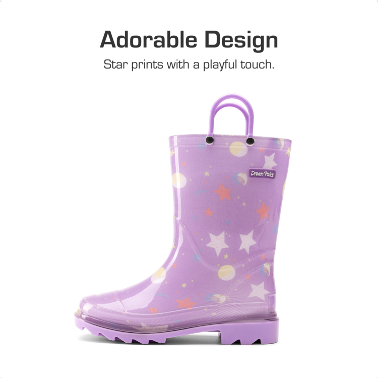 Kids' Waterproof Rain Boots Lightweight Pull-On Toddler Boots With Handles For Girls & Boys Cute Playtime Outdoor Shoes Purple - 紫色 - 查看 4