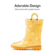 Kids' Waterproof Rain Boots Lightweight Pull-On Toddler Boots With Handles For Girls & Boys Cute Playtime Outdoor Shoes Orange - 黃色 - 查看 4