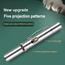 5-In-1 LED Projection Pen, Multifunction Pet Projection Flashlight - Cat Paw, Bone, Fish Bone, Heart, Mouse Patterns, Stainless Steel USB Rechargeable, Red & Green Light, Innovative Cat Toy, Cat Training Accessory To Enhance Interaction - Multicolor - View 9