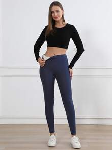 3pcs Women's Thermal Lined High Waist Tummy Control Outdoor Leggings, Solid Color Casual Thermal Pants For Winter,Fleece - Multicolor - View 3