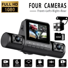 1080P高清4通道行车记录仪，具备夜视、广角拍摄、重力感应器和移动侦测功能，支持32GB存储卡（需另购）。