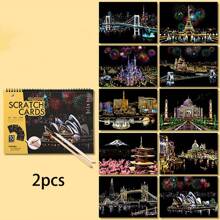 10 قطع/طقم بطاقات خدش فنية للمناظر الحضرية ، لوحات فنية للخدش للبالغين بألوان زاهية ، هدايا لحفلات، العودة إلى المدرسة ، لوازم المدرسة