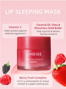 Laneige Mascarilla nocturna para los labios K-Beauty de 20g, que nutre, hidrata, aporta vitamina C, con manteca de murumuru y manteca de karité, antioxidantes, para labios con descamación y resecos. Sencilla, elegante, práctica y multifuncional. Cuidado labial, cosmética coreana, sabor a baya