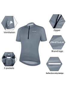 X-TIGER Maillot de cyclisme pour hommes à manches courtes avec zip 1/2 et 3 poches arrière, anti-transpiration, couleur noire, veste de cyclisme - Gris - Voir 4