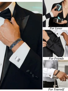 1/4Pairs Cufflinks For Men Classic Tone Cuff Links Silver Black Striped Disc Square Rectangle Cuff Links Shirt Suit Men's Cufflinks For Wedding Groom Business & Father Elegant Gift Halloween Accessories Teachers Day