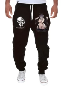 Pantalones de chándal con estampado de anime, pantalones de chándal con cintura elástica de punto y cordón, pantalones de chándal de alta calidad para hombres, pantalones para todas las estaciones, para rave - Negro - Ver 2