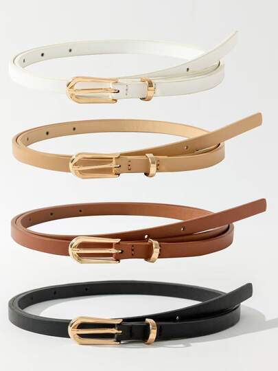 Klassiskt set med smalt PU-läderbälte för kvinnor - Enfärgat, justerbart midjebälte med spänne, lämpligt för byxor i storlek S, klänningar, vardags- och festkläder, oumbärligt accessoar i garderoben