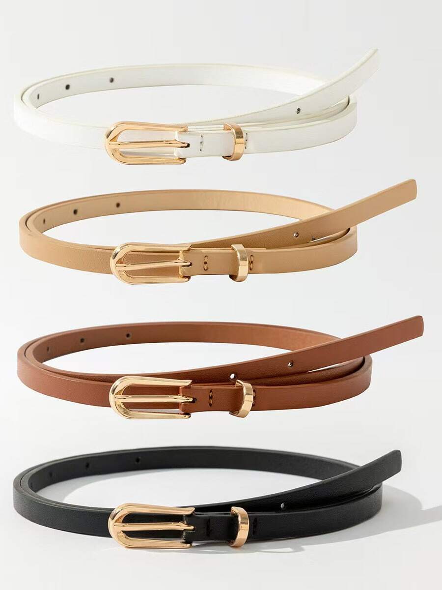 女士经典PU皮革细腰带套装 - 纯色搭扣可调节腰带，适合S码裤子、连衣裙、休闲装和办公室派对服装，必备衣橱配饰