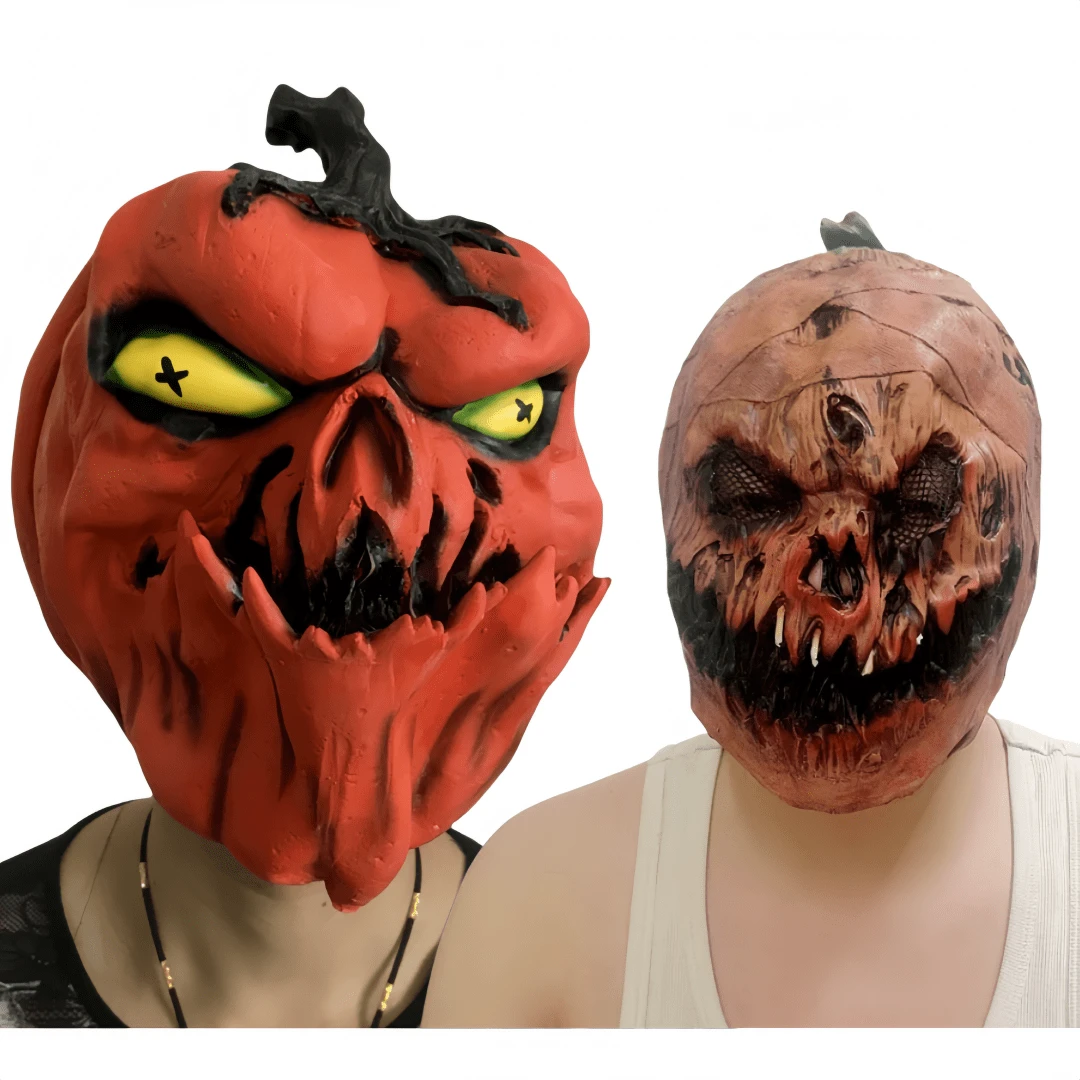 1pc Halloween Cosplay Latex Mask, Pumpkin Head Mask, Scary Orange Full Head Mask, Latex Masquerade Party Costume, Haunted House Prop - Multicolor - View 1