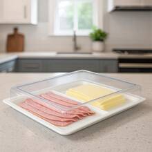 Porta Frios Duplo Com Tampa Organizador Geladeira Grande Resistente Para Presunto Queijo Mesa Posta