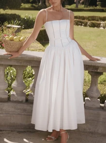 Women's Backless Smocked Maxi Dress Spaghetti Strap Cut Out Flowy Swing Long Dress Floral Print Back Zipper Bodycon Dress For Summer Vacation Streetwear Going Out Dress