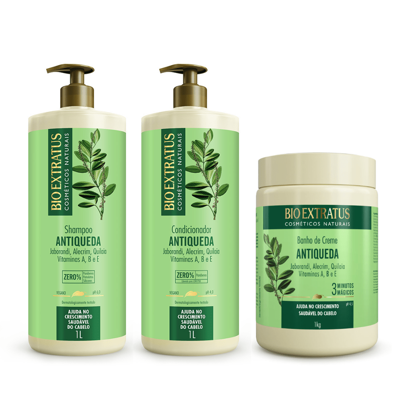 Bio Extratus Kit Jaborandi Shampoo, Condicionador e Banho de Creme Bio Extratus - 1L Antiqueda e Crescimento