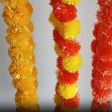 1PCS Marigold Flower Garland For Mantle Hanging Artificial Bells Diwali Garland Wreath For Door Home Party Decoration(160CM) - 橘色 - 查看 4