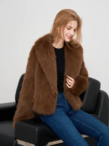 1pc Women's Solid Color Faux Fur Soft Jacket, Suitable For Autumn/Winter, Music Concerts, Halloween, Office, Outings, Birthday, Sexy Nightclub, Casual