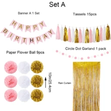 粉色和金色女士生日派对装饰，包括生日快乐横幅、窗帘、圆点花环、纸巾绒球、女士纸流苏花环、玫瑰金色生日装饰、圣诞节、感恩节派对装饰 - 粉紅金雨絲簾套 - 查看 3