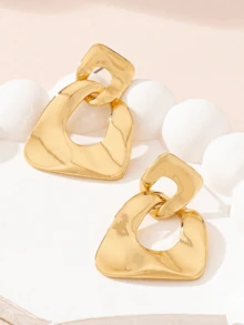 1对女士时尚耳环，简约百搭不对称几何耳环，适合日常佩戴 - 金黃色 - 查看 2