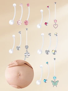 3 buc inel flexibil acrilic transparent pentru buric de sarcină, 14G personalizat, pandantiv, bijuterii pentru piercing de maternitate pentru burtă, inele pentru buric de maternitate 25/32/35/38 MM