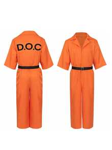 1 套美国监狱制服连体衣，橙色囚犯服装，适合万圣节角色扮演 - 橘色 - 查看 21
