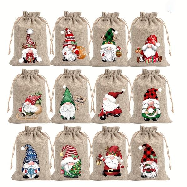 24pcs Christmas Burlap Gift Bags | Santa Claus Linen Drawstring Bag Set For Holiday Party Gifts And Jewelry Storage - Suitable For Christmas And New Year Party Supplies(3/12/24pcs)