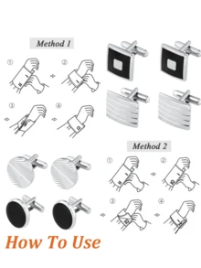 1/4Pairs Cufflinks For Men Classic Tone Cuff Links Silver Black Striped Disc Square Rectangle Cuff Links Shirt Suit Men's Cufflinks For Wedding Groom Business & Father Elegant Gift Halloween Accessories Teachers Day