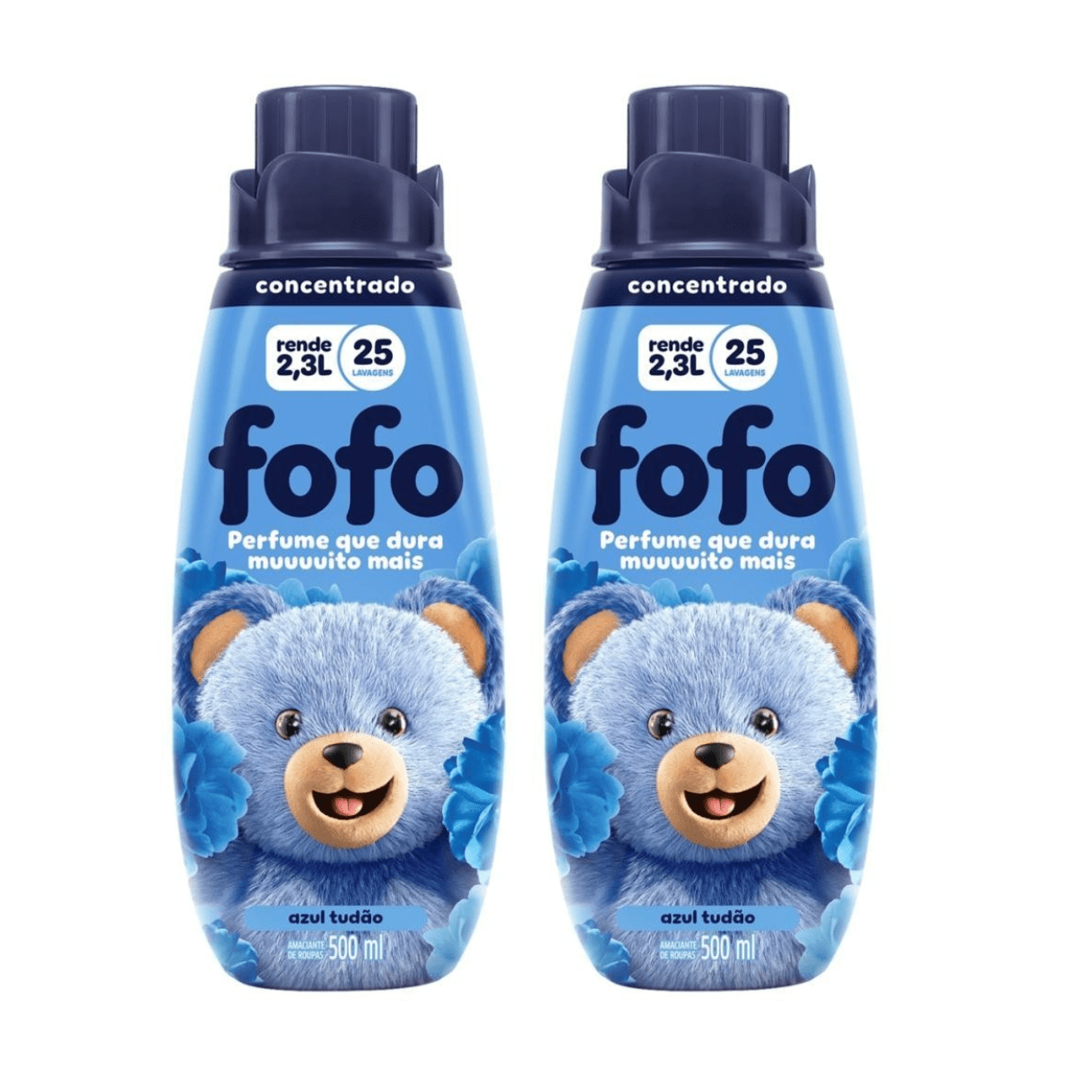 Kit 2 Amaciante Concentrado de Roupas Fofo Azul Tudão 500 ML Rende mais de 2L