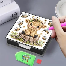 1 件 DIY 钻石艺术不对称水晶钻画，黑色仿皮便笺盒，含 160 张纸，适合家庭办公和学校用品，手工制品，可爱文具，节日礼物 - 彩色 - 查看 1
