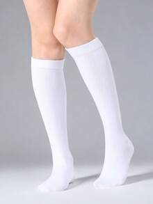 1/4 đôi tất nữ dài đến đầu gối, tất thể thao ngoài trời, tất dài thường ngày, thích hợp cho các hoạt động ngoài trời/mặc hàng ngày, tất thoải mái. - trắng - Xem 3