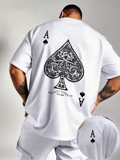 100% Cotton Men's Breathable Short-Sleeved T-Shirt, Simple Poker Red Heart Letter Slogan Pattern, Fashionable And Casual Men's Clothing For All Seasons, 180 Grams Of Soft And Comfortable Cotton, Versatile And Durable Men's Short-Sleeved