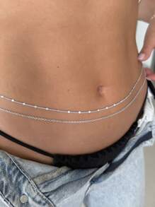 2 pièces Chaîne de taille double couche en faux perles à la mode pour femmes, convient pour l'été, chaîne de corps pour la plage, l'école