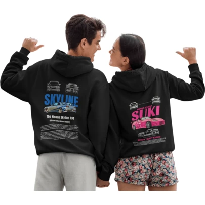 Set 2 Piezas de Sudadera Hoodie en Parejas Duo Carros Skyline Suki Unisex con Capucha