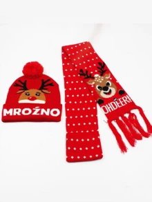 1pc.New Christmas Scarf And Hat Two Pieces Set, Children's Knitted Hat And Scarf Set