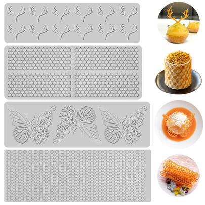 1个蜂窝/蝴蝶/鹿角硅胶模具，薄脆型翻糖模具，带镂空3D蜂窝糖果硅胶蕾丝模具，适用于烘焙、软陶、糖艺甜点、纸杯蛋糕装饰