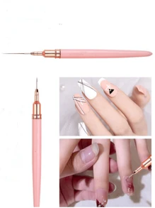 1/5pcs High-Quality Pink Nail Art Brush Set, Metal Tip Painting Pen For Long Nails - Excellent Drawing And Nail Repair Tool Back To School,Back To School,School Supplies - Pink - View 4