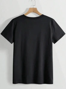 Chic 'Nana' Letter Print Tee - Effortless Style, Comfy Crew Neck, Short Sleeve - Versatile Women's Top For Casual Outings And Everyday Wear - màu đen - Xem 2