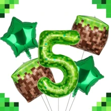 Set de 5 globos numéricos de píxeles verdes a cuadros, incluye globos extra grandes de 40 pulgadas con los dígitos 1, 2, 3, 4, 5, 6, con globos de bloques de hierba y globos de pentágono verde, adecuado para la decoración de fiestas con temática de juegos