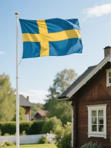 1 Stück Schweden Nationalflagge, beidseitiger Druck, leuchtende, farbbeständige Stoffe, doppelt genäht, Garten & Heim Dekoration, 90*150cm, einseitig - Blau - Übersicht 4