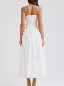 Women's Backless Smocked Maxi Dress Spaghetti Strap Cut Out Flowy Swing Long Dress Floral Print Back Zipper Bodycon Dress For Summer Vacation Streetwear Going Out Dress